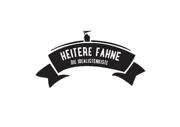 Logo von "Heitere Fahne: Die Idealistenkiste". Schwarzes Banner mit dem weißen Schriftzug "Heitere Fahne: die Idealistenkiste"